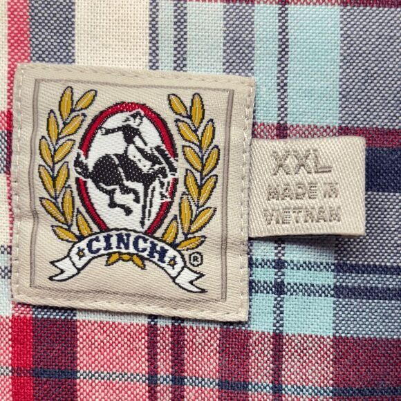Cinch Shirt Mens XXL Blue Red Plaid Flannel Western Work Button Down Pocket Logo - Picture 4 of 4